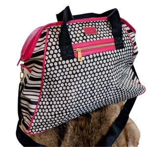 Betsy Black and white striped and spotted weekender bag from Betsey Johnson.